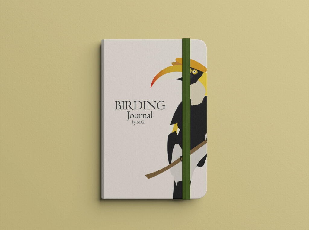 Birding Journal von M.G. mit der Illustration eines Great Hornbills auf der Vorderseite